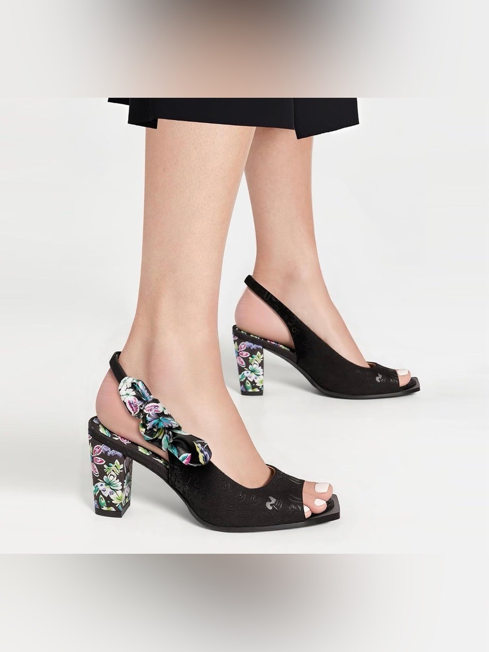 Black Floral Slingback Heels Size 7